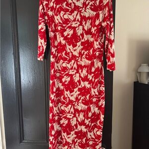 Patrizia Pepe Red and White Sheath Dress 3/4 Sleeve Crew Neck